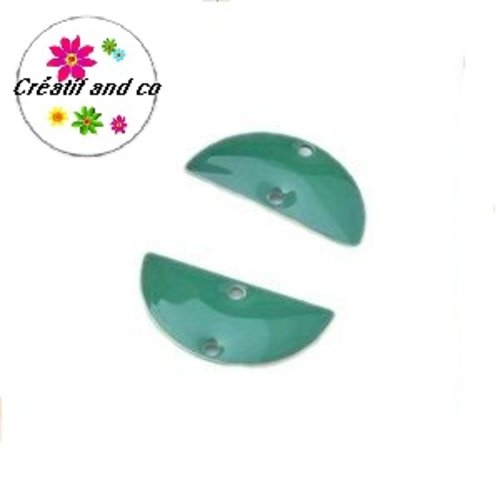 X2 connecteurs circulaires demi rond vert foncé émail 20mm