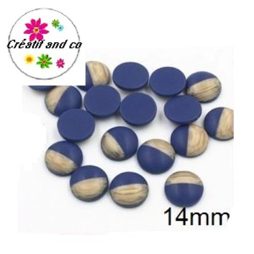 X2 cabochons grain de bois givré bleu marine 14mm
