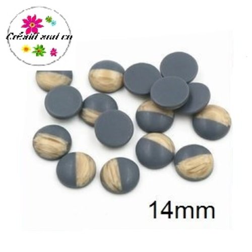 X2 cabochons grain de bois givré gris 14mm