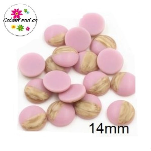 X2 cabochons grain de bois givré rose 14mm