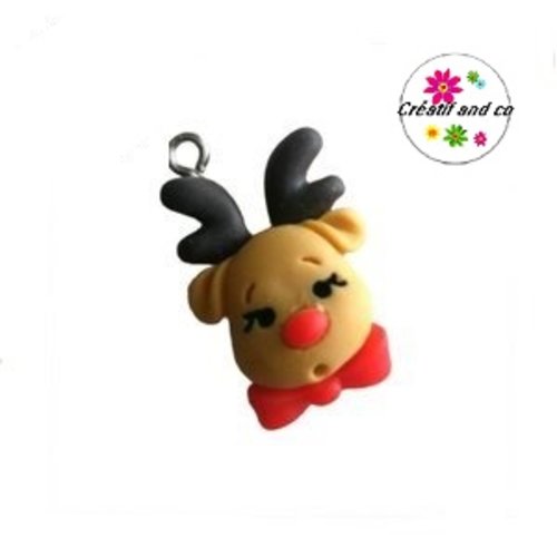 Breloque tête de cerf de noël résine