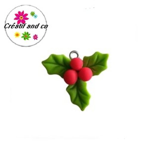 Breloque feuille de houx de noël résine