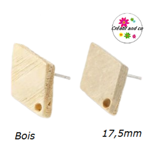 Puce oreille géomètrique bois naturel 17,5mm
