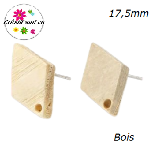 Puce oreille géomètrique bois naturel 17,5mm