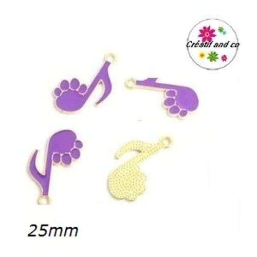 Breloque note de musique griffe de chat mauve émail