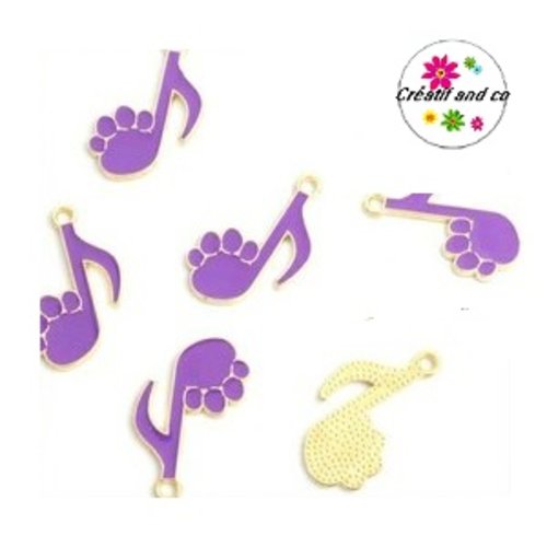 Breloque note de musique griffe de chat mauve émail