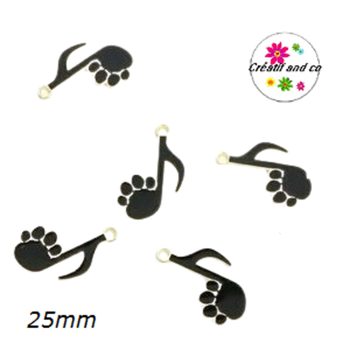 Breloque note de musique griffe de chat noire émail