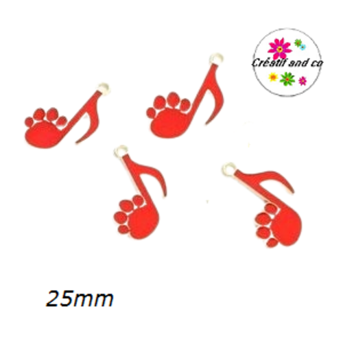 Breloque note de musique griffe de chat rouge émail