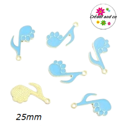 Breloque note de musique griffe de chat bleue émail