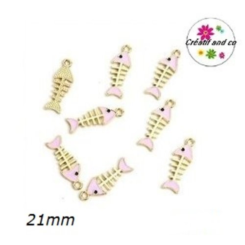Breloque arête de poisson dorée/parme émail