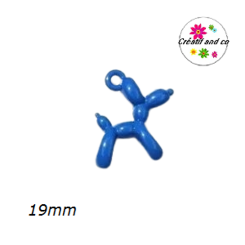 Breloque chien ballon 3d bleu roi métal