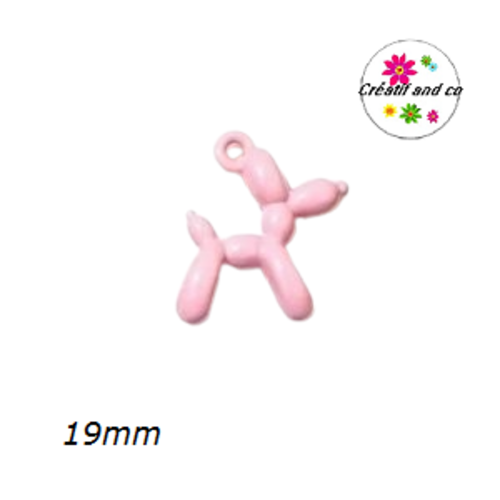 Breloque chien ballon 3d rose métal