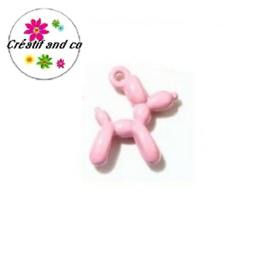Breloque chien ballon 3d rose métal