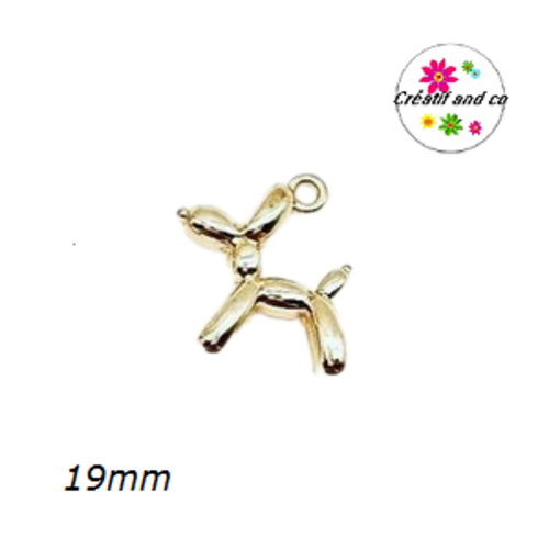 Breloque chien ballon 3d doré métal