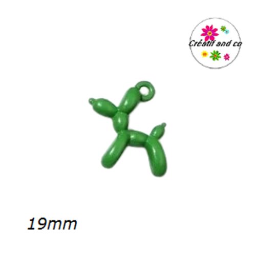 Breloque chien ballon 3d vert métal