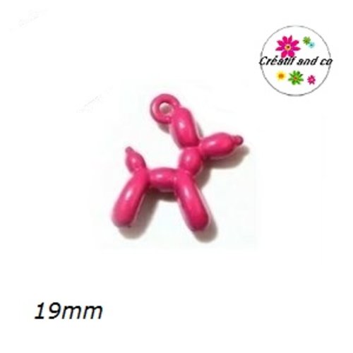 Breloque chien ballon 3d fuschia métal