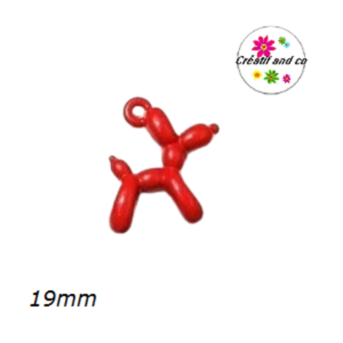 Breloque chien ballon 3d rouge métal
