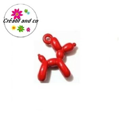 Breloque chien ballon 3d rouge métal