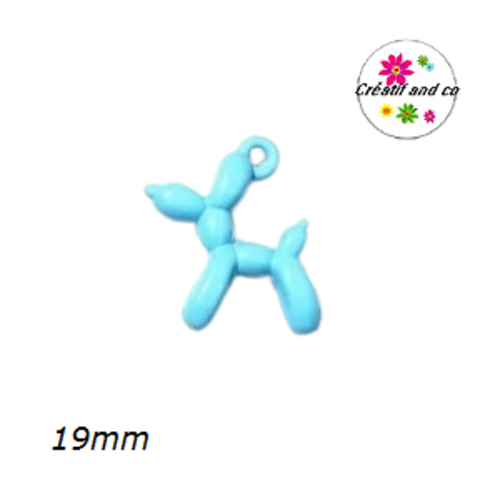Breloque chien ballon 3d bleu clair métal
