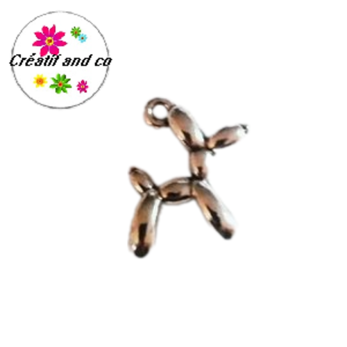 Breloque chien ballon 3d argent  métal