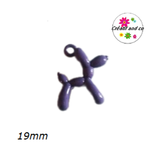 Breloque chien ballon 3d mauve métal
