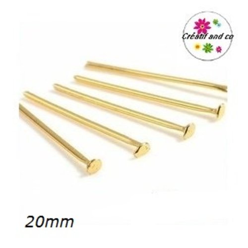 X50 tiges tête plate dorées 20mm