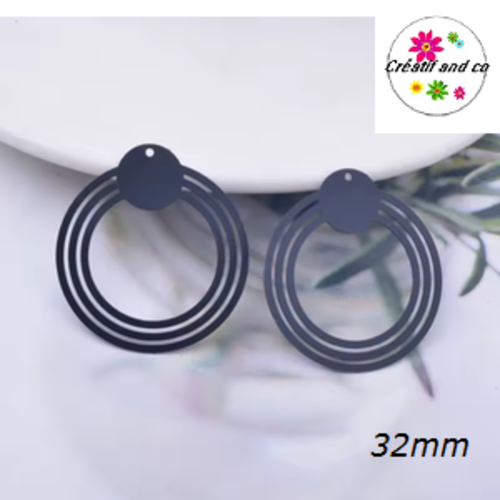 Breloque estampe trio de cercle noir 32mm