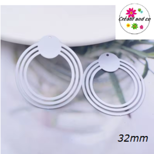 Breloque estampe trio de cercle blanc 32mm