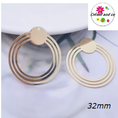 Breloque estampe trio de cercle doré 32mm