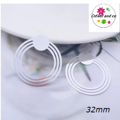 Breloque estampe trio de cercle argent 32mm