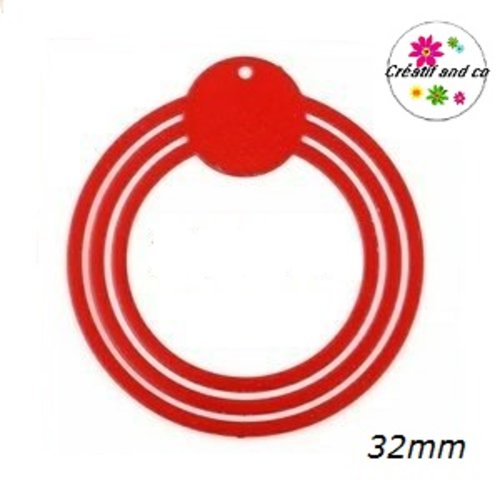 Breloque estampe trio de cercle rouge 32mm