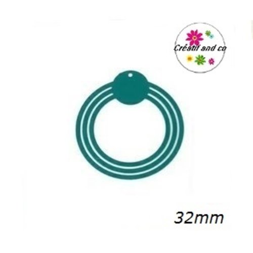 Breloque estampe trio de cercle vert foncé 32mm
