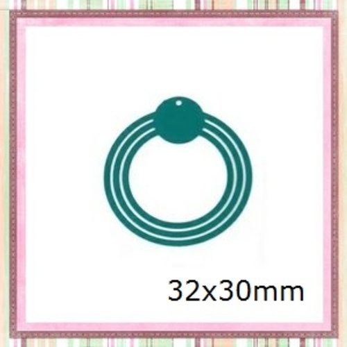 Breloque estampe trio de cercle vert foncé 32mm