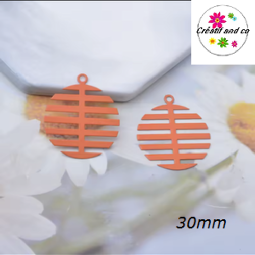 Breloque estampe cercle arête de poisson orange 30mm