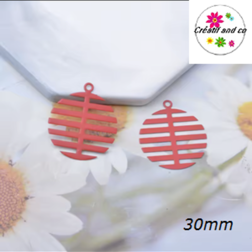 Breloque estampe cercle arête de poisson rouge  30mm