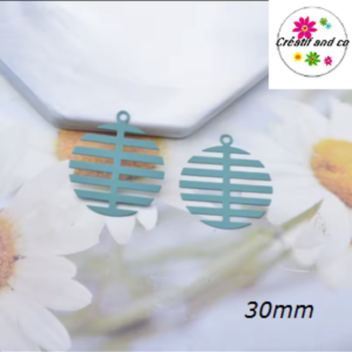 Breloque estampe cercle arête de poisson vert  30mm