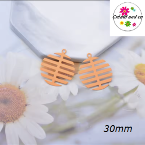 Breloque estampe cercle arête de poisson orange clair  30mm