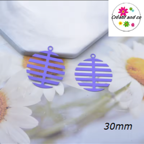 Breloque estampe cercle arête de poisson mauve 30mm
