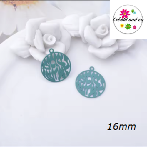 Breloque estampe cercle évidé vert foncé 16mm