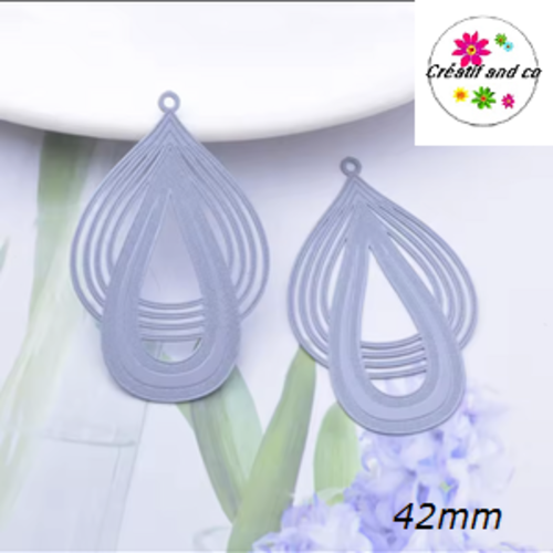 Breloque estampe duo de gouttes grises 42mm