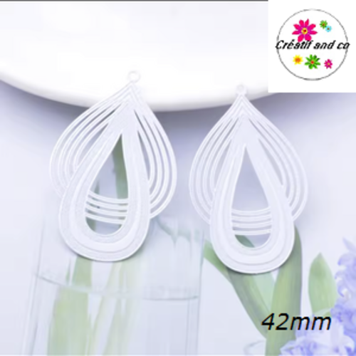 Breloque estampe duo de gouttes blanches 42mm