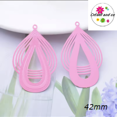 Breloque estampe duo de gouttes roses 42mm