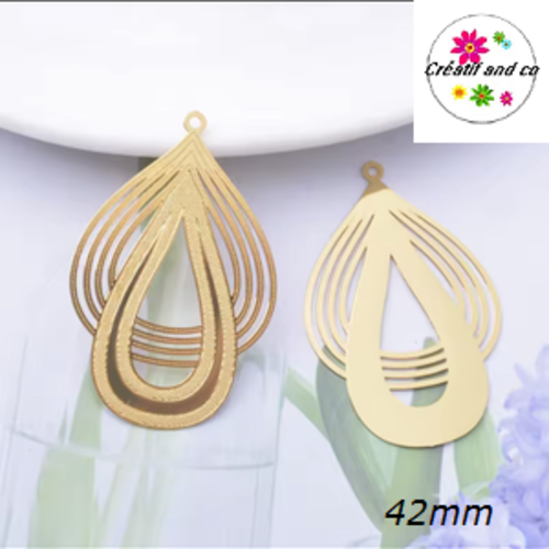 Breloque estampe duo de gouttes dorées 42mm
