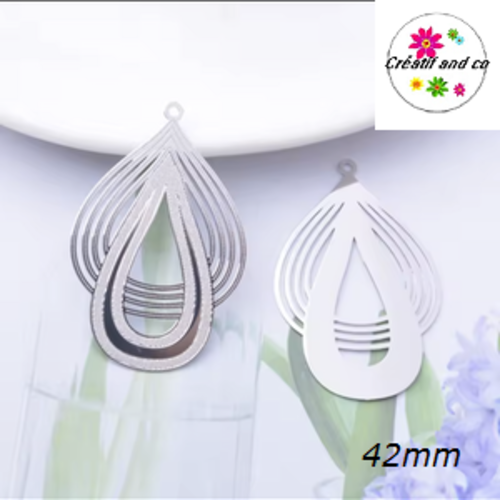 Breloque estampe duo de gouttes argentées 42mm