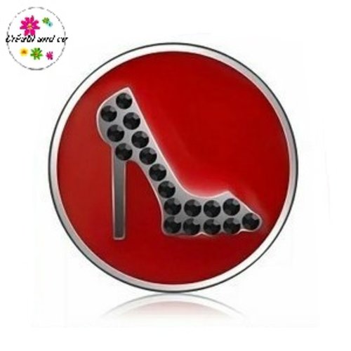 Bouton pression escarpin strass noir fond rouge métal