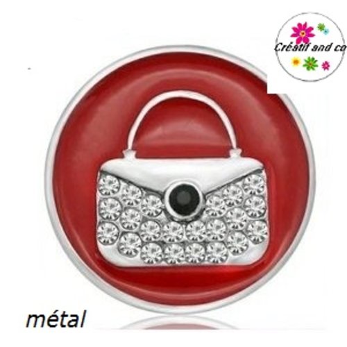 Bouton pression sac à main strass fond rouge métal