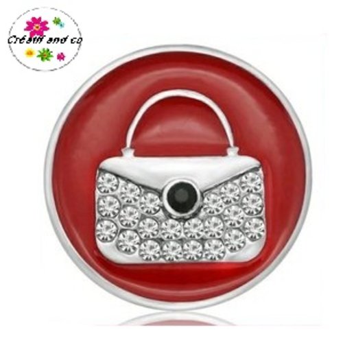 Bouton pression sac à main strass fond rouge métal