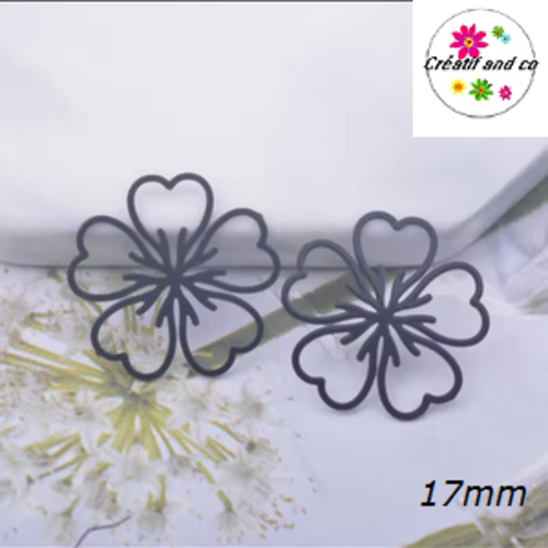 Breloque estampe fleur noire 17mm