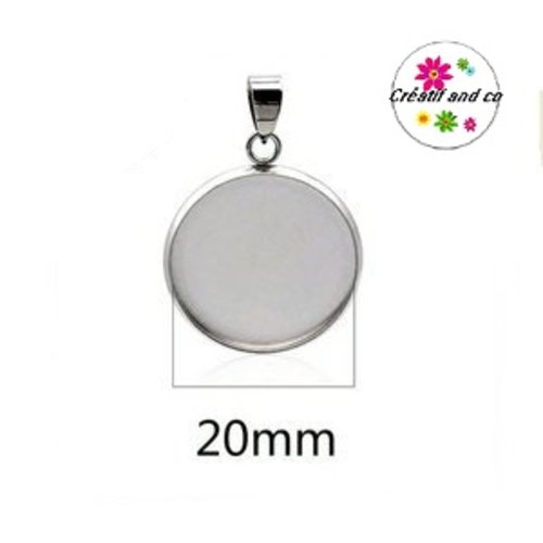 Pendentif acier inoxydable avec bélière pour cabochon 20mm
