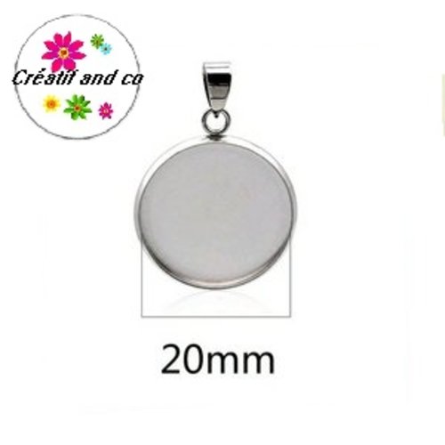 Pendentif acier inoxydable avec bélière pour cabochon 20mm